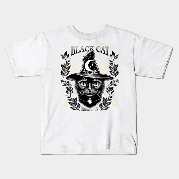 Black cat in witch hat Kids T-Shirt by ilhnklv